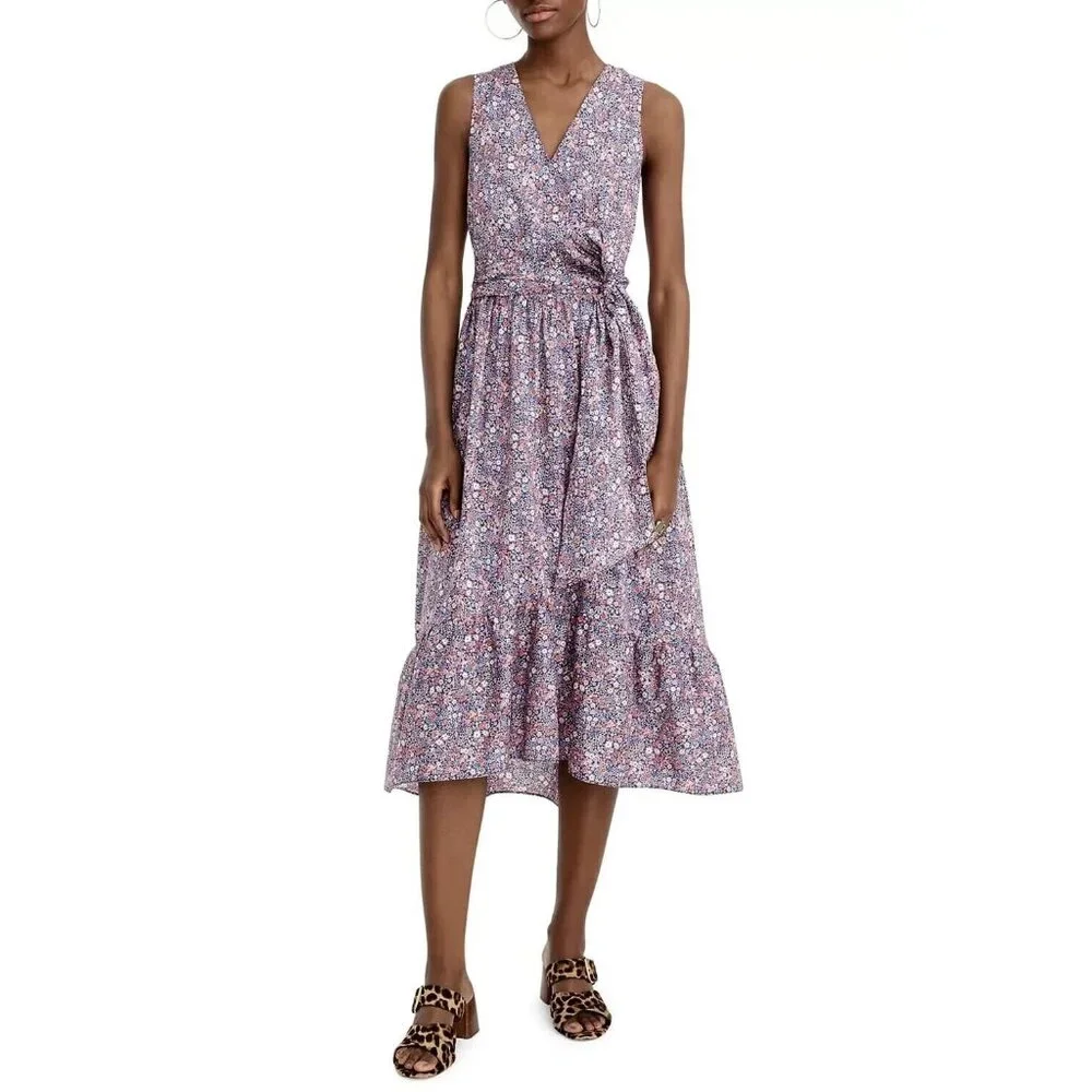 NWT J.Crew Liberty Kayoko in Deep Blue Floral Sleeveless Faux Wrap Dress 4